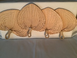 Lot (4) Wicker Hand Fans Palm Leaf Rattan Woven Natural Color different sizes