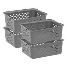 13 Qt. Organizer Storage Basket in Gray with Built in Handle 4-Pack