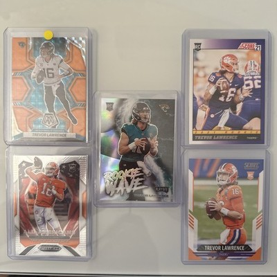 Trevor Lawrence 4 card RC Lot from 2021 panini plus 1 2022 orange Prizm