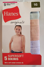 Hanes Originals Girls' 16 SuperSoft Bikini Underwear, 5-Pack Modal Stretch Rib