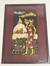Sri Lanka Wax Batik Art Signed Tribal Framed Vintage Picture Art Artwork 