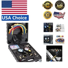 Durable 4 Valve AC Manifold Gauge Set for R1234YF/R134A Refrigerants - Easy Read