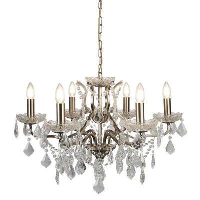 Lustre Suspendu En Cristal Ø 70 Cm 6X E14 En Laiton Antique Pour Salon - Photo 1/4