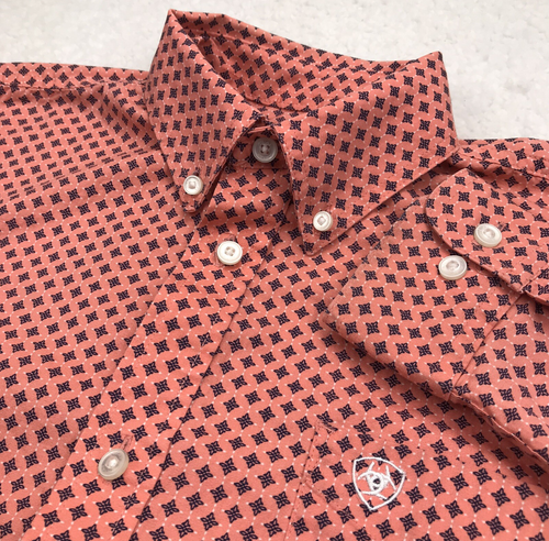 Ariat Western Shirt BOYS LARGE 14-16 Coral Geometric Cowboy Rodeo Nice