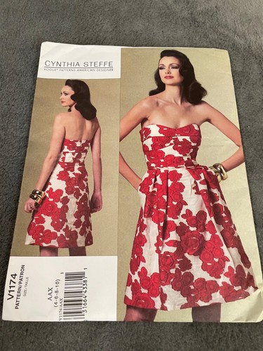 Vogue Patterns V1174 Cynthia Steffe Abito da donna senza spalline AX 4 6 8 10 non tagliato - Foto 1 di 5