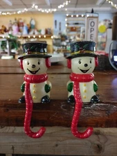 Vintage Stocking Hangers Snowman Christmas Set of 2 Sun Hill 1982