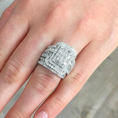 A Set of 2 Luxury Exaggerated Zircon Women's Wedding Stackable Band Ring Sz 6-10