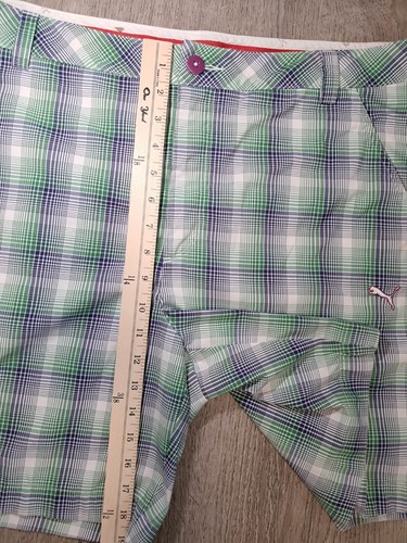 Puma Golf Shorts Mens 38 USP Dry Tech White Green Purple Checker Flat Front - Picture 5 of 9