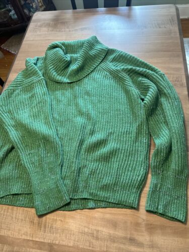 FREE PEOPLE Oversized Chunky Cowl Neck Heavy Sweater Green Combo XL | eBay