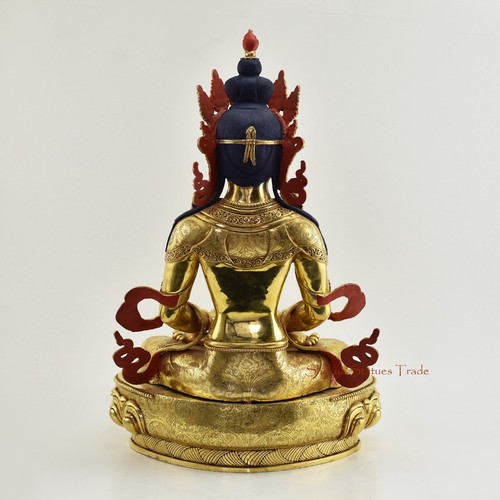 Exquisita estatua de cobre Aparmita/Tsepame tallada a mano dorada de 24 quilates Nepal - Imagen 4 de 4
