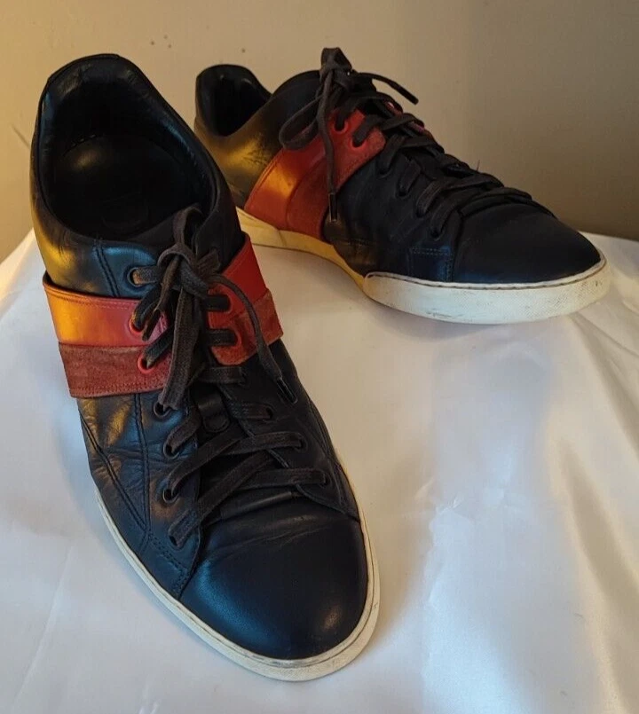 DIOR HOMME   BASKETS CUIR BLEU MARINE + BANDES ROUGE   PT 43