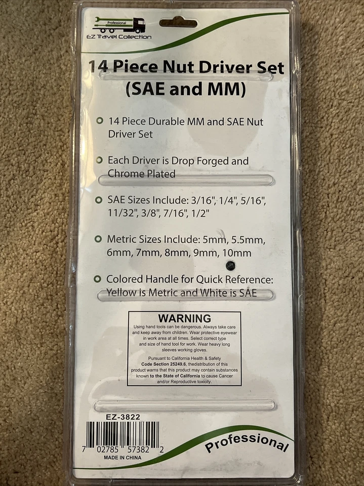 EZ Travel 5.5 Inch Chrome Plated SAE and Metric Nut Driver Set, 14 Piece - Image 4 of 4