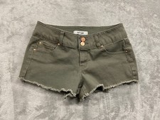 Refuge Shorts Women's 2 Green Denim Cut Off Button Fly Zipper Stretch Pockets