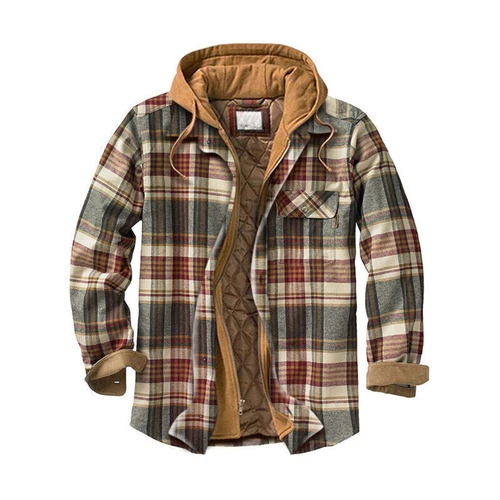 Men Plaid Work Jacket Lumberjack Hooded Flannel Shirt Sherpa Warm Hoodie New - Picture 9 of 76