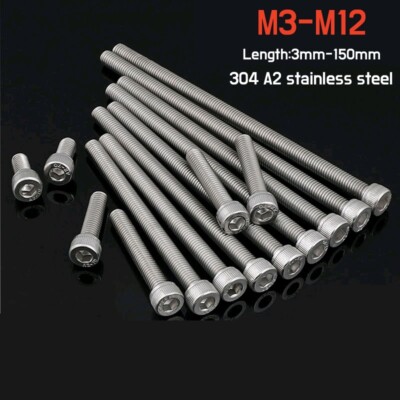 A2 Stainless Hex Socket Cap Head Screws Allen Key Bolt M3M4M5M6M8M10M12