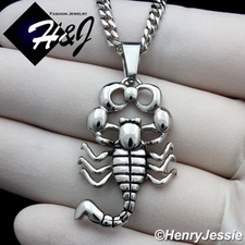 20"MEN Stainless Steel 3mm Silver Miami Cuban Curb Chain 3D Scorpion Pendant*P97