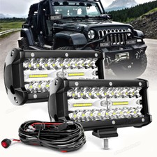 2pcs 7 6000k Led Fog Work Light Bar Combo Pods Driving Off Road 4wd Wiring Kit