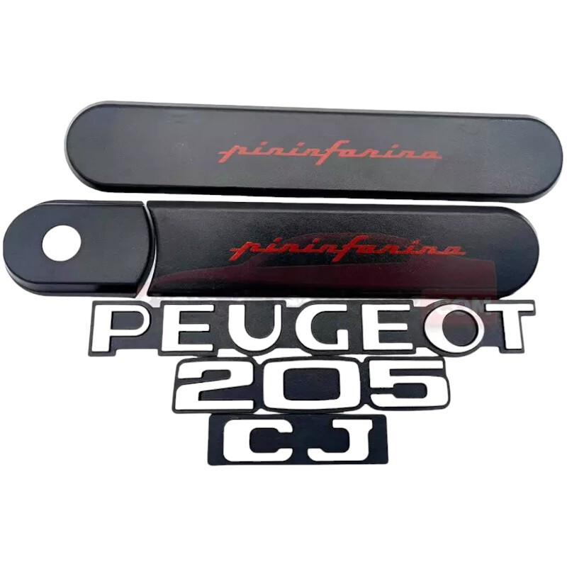 Lot de custodes et logos Peugeot 205 CJ d'origine pour restauration de carrosserie
