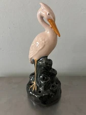 Vntg Rosemeade Pottery Heron Flower Frog Pale Peach 7" Free Shipping