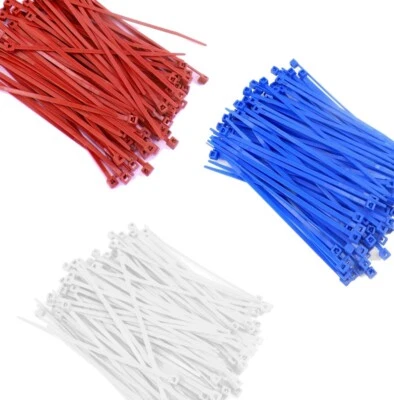 BOWERS TOOL CO. Zip Cable Ties 4" 18lbs 300pc Nylon Wire Tie Wraps Red White Blue Made in USA