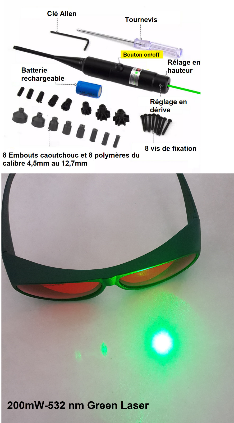 Collimateur laser vert réglable pour corriger la visée