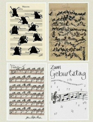 *Doppelkarte*Geburtstag*Musik*Noten*Johann Sebastian Bach* Musikkatzen Maestro*