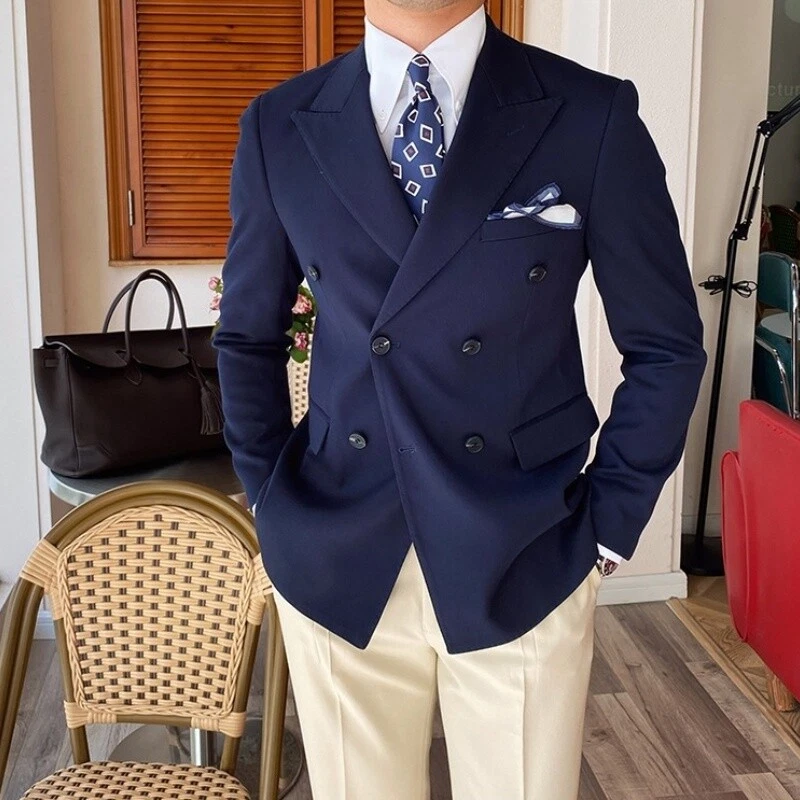 Men Suit Blazer Business Formal Jacket Coat Double Breasted Lapel Coat  Wedding | eBay