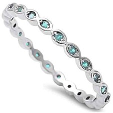 Stackable simulated Marquise Aquamarine Cz Eternity Band .925 Sterling Silver