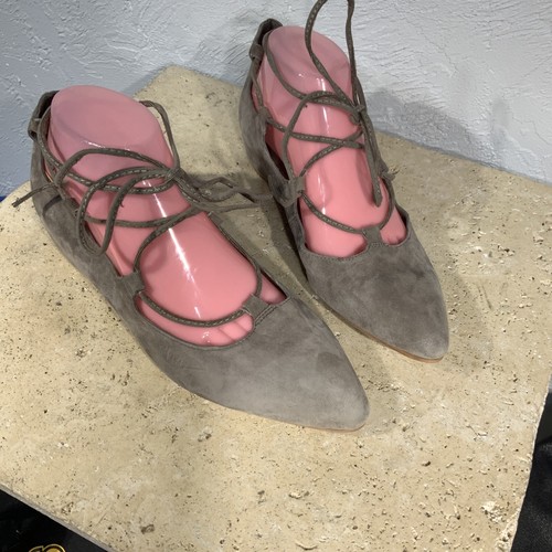 Jeffery Campbell Gray Eyelet Ballet Lace Up Pointed Toe Flats 9.5 M - Picture 4 of 9