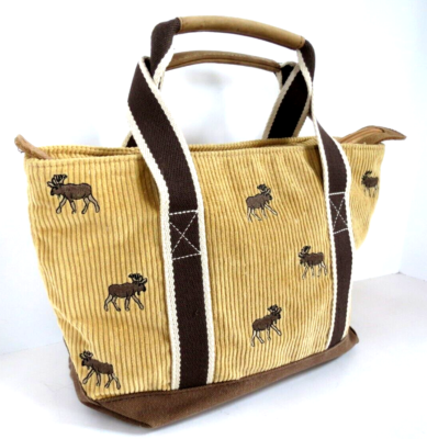 Vintage LL Bean Boat & Tote Bag - Rare Corduroy Moose Embroidery