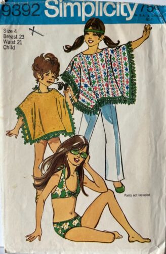 SIMPLICITY 9392 Sewing Pattern ToddlerGirl's PONCHO & BIKINI size 4 Vintage 1971 - 第 1/2 張圖片