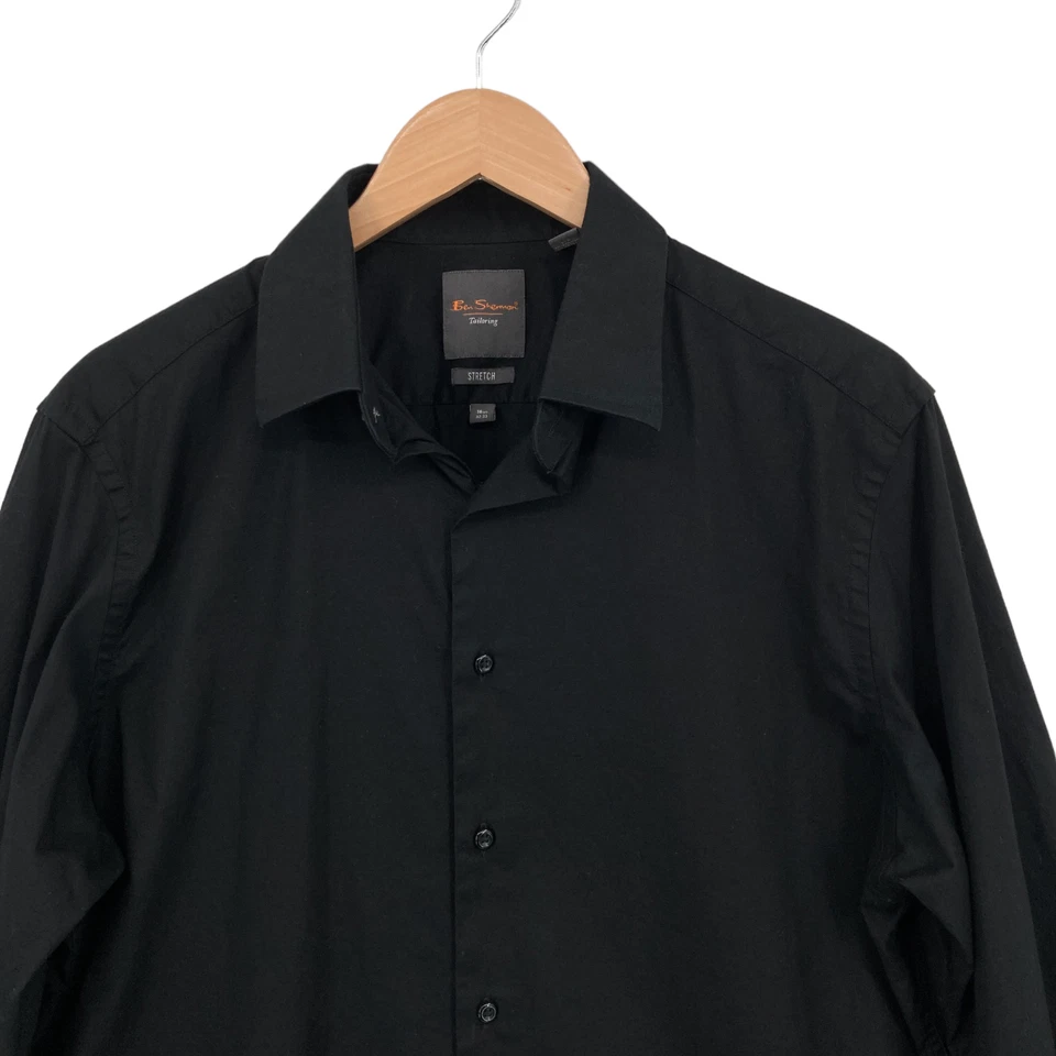 Camisa de vestir Ben Sherman para hombre talla 32 negra algodón manga larga elástica ajuste a medida Foto 4 de 4