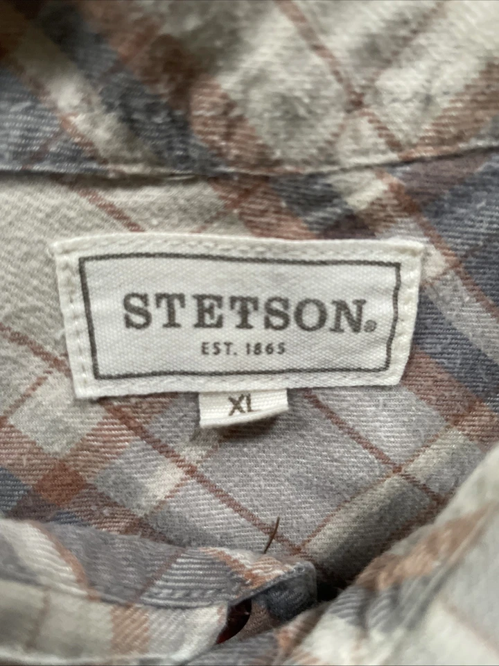 Stetson 衬衫男式 XL 格子西部珍珠扣长袖衬衫 - 仿旧 — 第 2/4 张图片