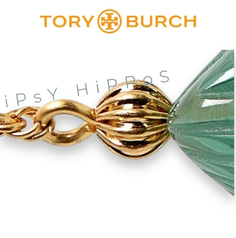 Juego de pendientes y collar Tory Burch dorado y verde brillante como un duende de lujo Foto 4 de 4