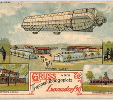 ZEPPELIN Art Chromo-Litho Postcard GRUSS AUS *Lamsdorf* Used 1916 {samwells}WZ7