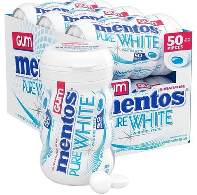 Mentos Pure White Sugar-Free Chewing Gum with Xylitol, Sweet Mint, Bulk, 50Piece