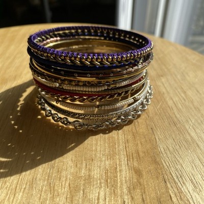 Y2K Pink Silver  Metallic Bangle Bracelet Stack Set