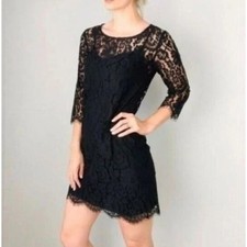 HD in Paris Anthropologie Black Floral Lace Shift Dress 3/4 Sleeve Small