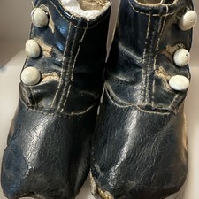 Antique Victorian Baby Shoes Black Leather High Top Button Up Boots Toddler Doll