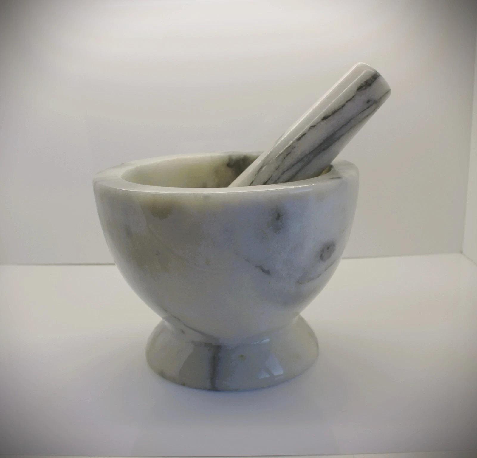 Vintage 60s White Gray Marble Mortar and Pestle Grinding Bowl 6 3/4" Dia X 5" T