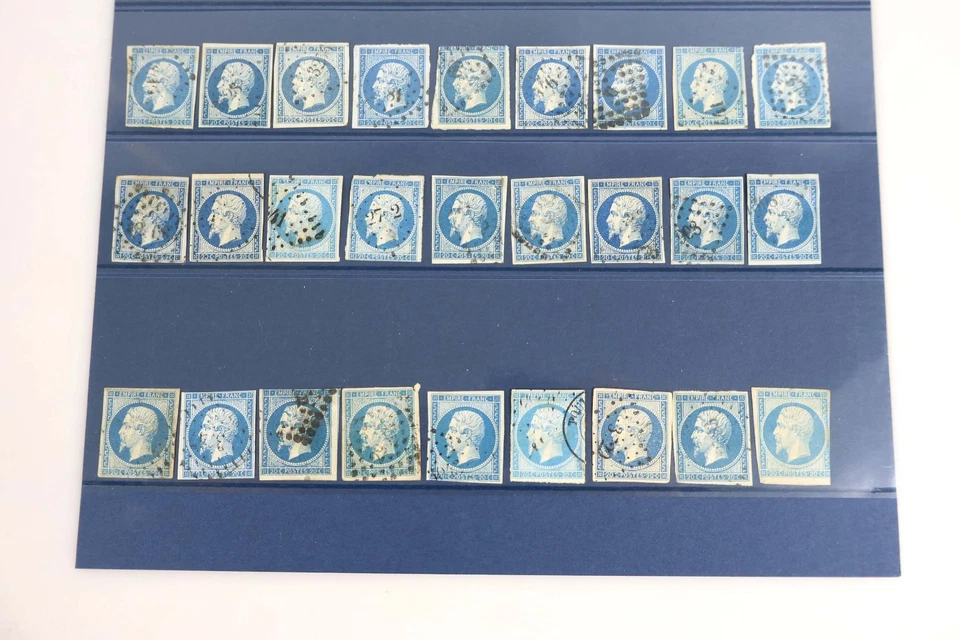TIMBRES CLASSIQUES, ETUDE DÉTAILLÉE NAPOLÉON 20C BLEU, NOMBREUSES OBLITÉRATIONS - Photo 3/4