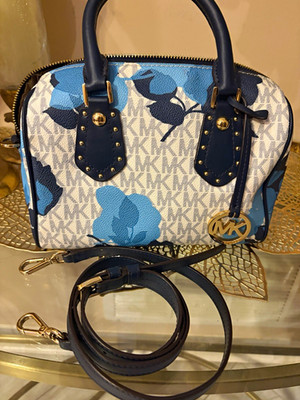 Michael Kors Signature Floral Small Satchel Zip Top Handle Gold w/ Strap