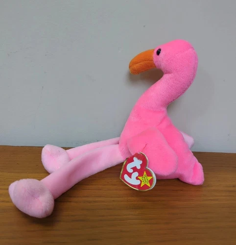 Vintage 1990s Ty Beanie Babies Pinky Flamingo Plush Toy Pink Stuffed Animal