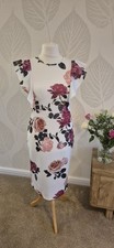 Pretty Little Thing Size 10 Pink Floral Wiggle Dress Ruffle Wedding Occasion Vgc