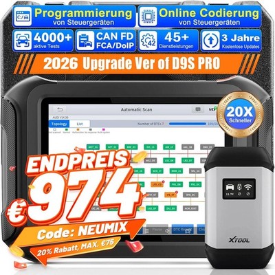 2026 XTOOL D9S PRO Bidirectional Diagnosetool Scanner ECU-Programmierung IMMO DE