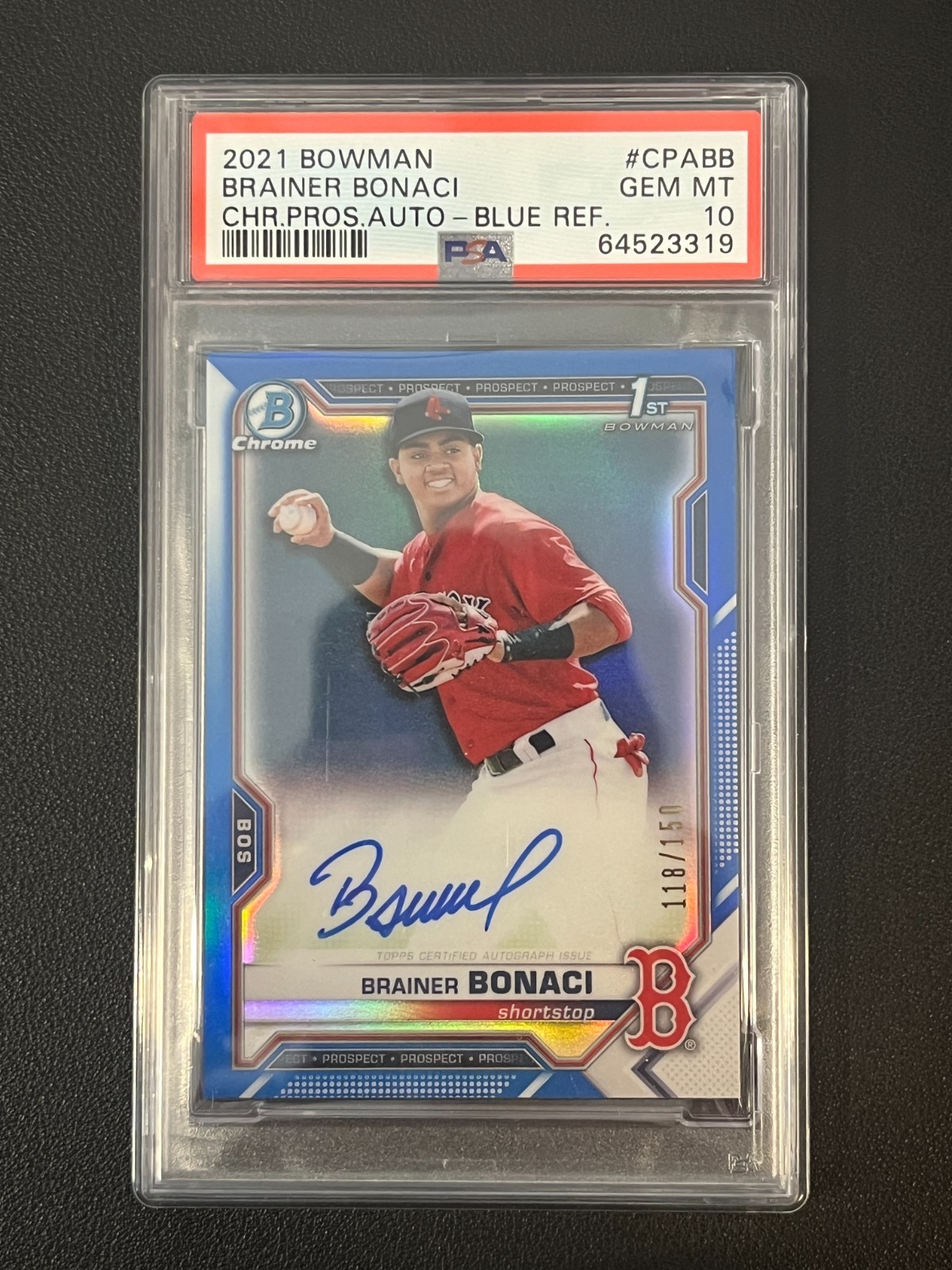 Brainer Bonaci 2021 Bowman Chrome 1st Auto Blue Refractor /150 PSA 10 Red Sox