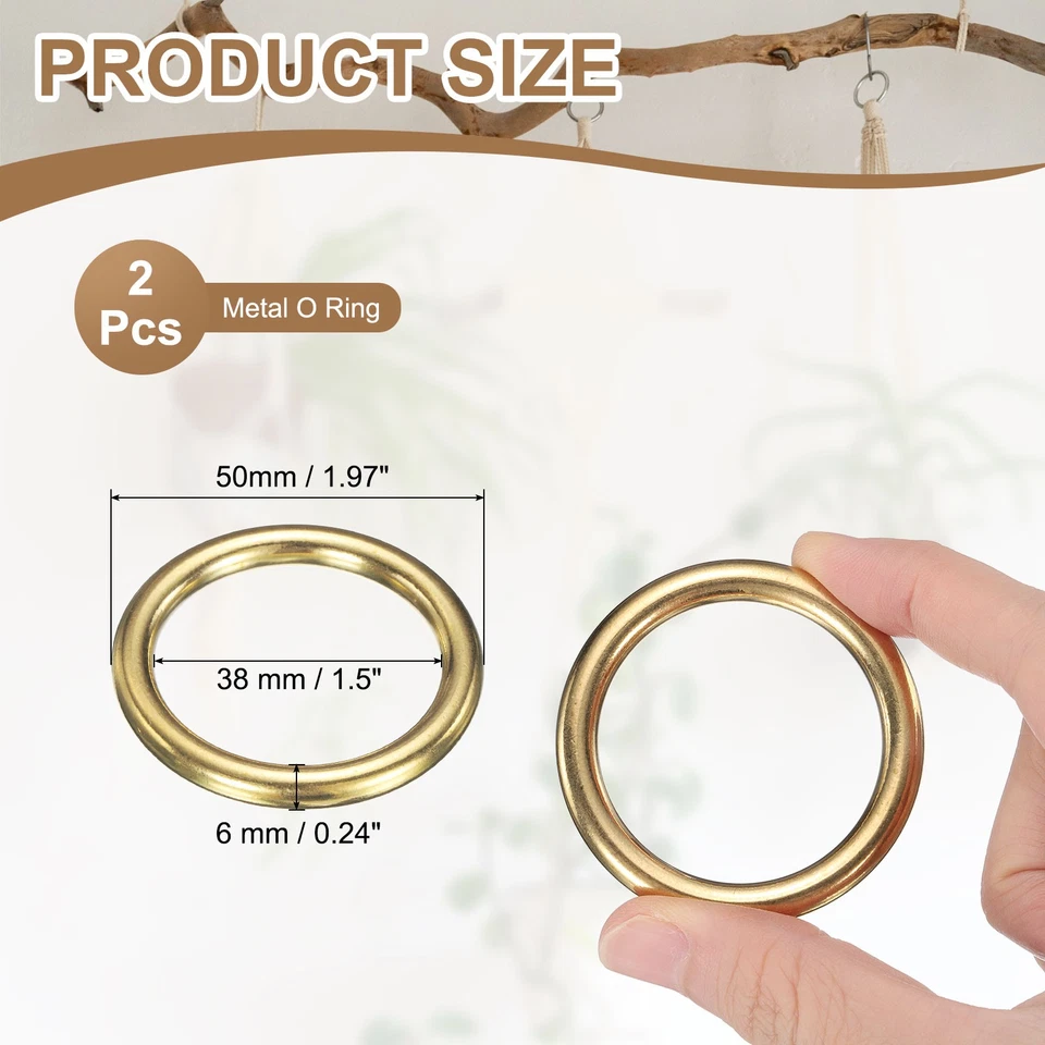 Anel O de metal, 2 peças 2 polegadas OD 1,5 polegadas ID 6mm de espessura ouro sem costura - Imagem 2 de 4