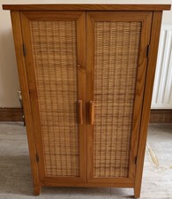 Whicker And Wood Freestanding Cabinet With Shelves For Hall, Bedroom Bathroom