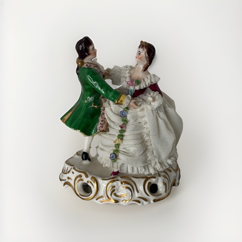 Antique Muller Volkstedt Dreaden Lace Dancing Couple Figurine - Picture 4 of 15