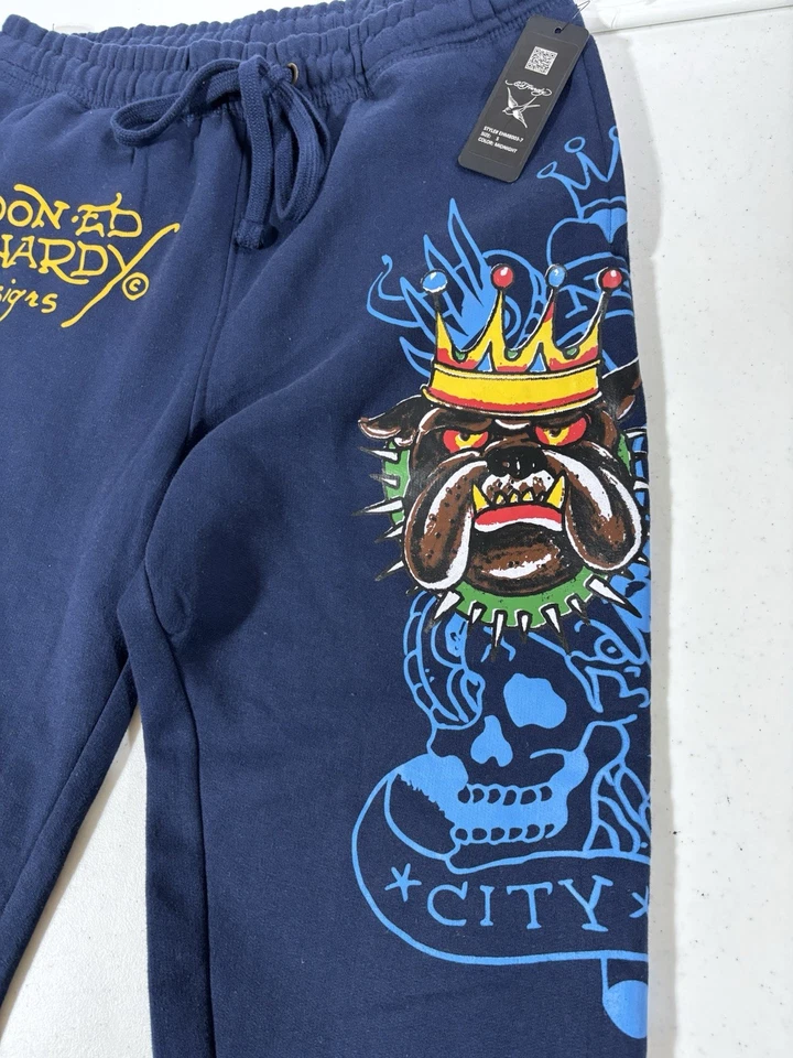Pantalones deportivos Ed Hardy azul marino Panther Bulldog talla S nuevos con etiquetas Foto 2 de 4
